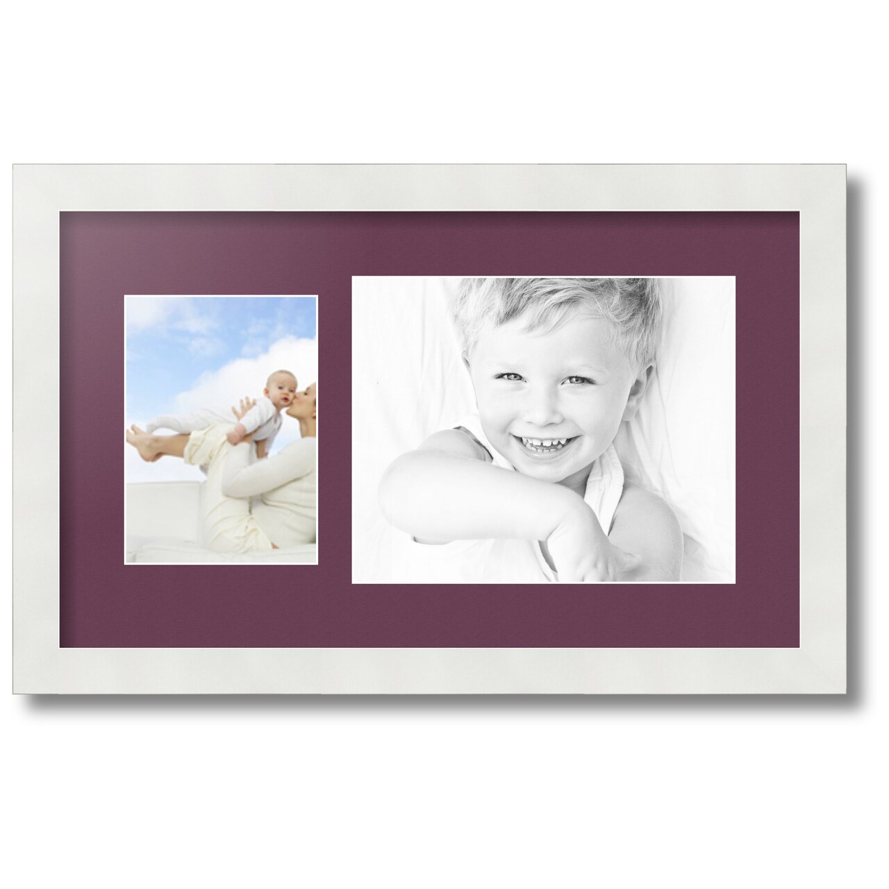 ArtToFrames Collage Photo Picture Frame with 1 - 5x7, 8x10 inch Openings, Framed in White with Over 62 Mat Color Options and Regular Glass (CSM-3966-166)